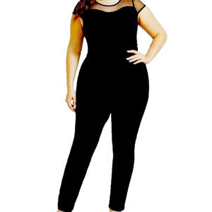 Black Jumpsuit Sheer Cap Sleeves
